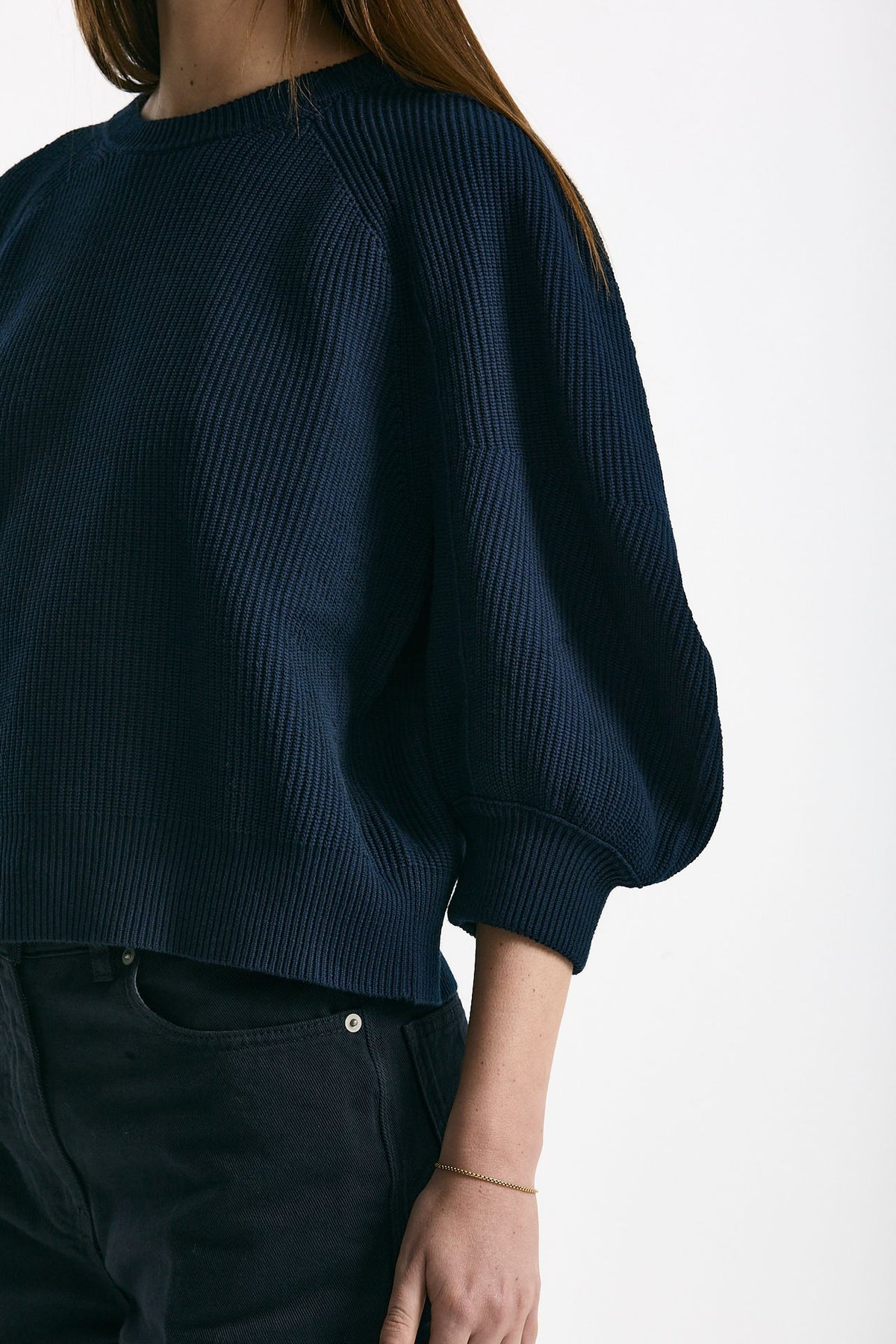 Maglia girocollo lavorata blu donna Nude - 4