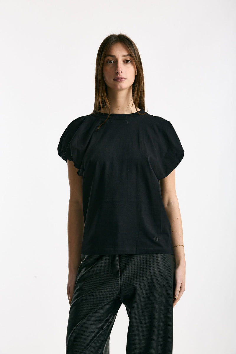 T-shirt girocollo maniche a sbuffo nero donna Nude - 4