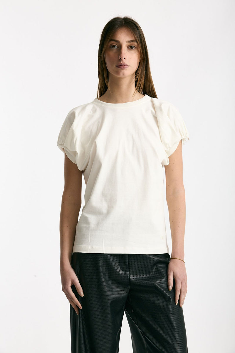 T-shirt girocollo maniche a sbuffo bianco donna Nude - 1
