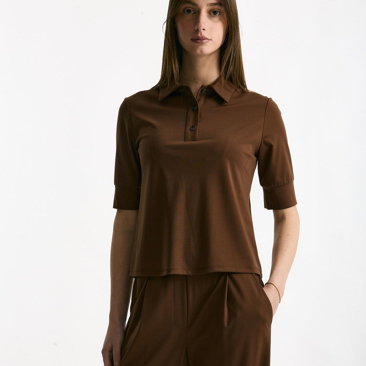 Maglia polo marrone donna ( p - s ) - 5