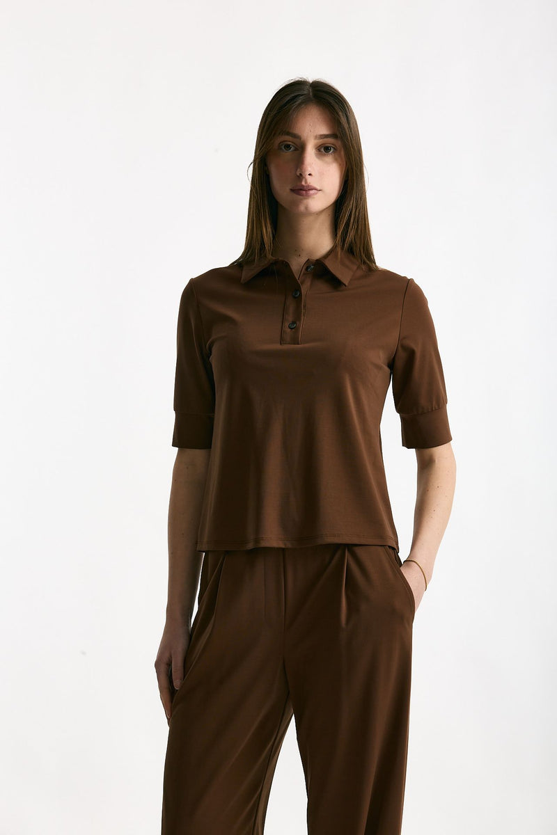 Maglia polo marrone donna ( p - s ) - 3