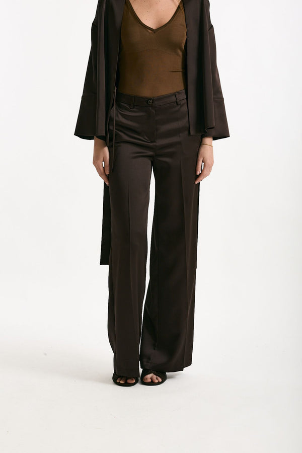 Pantalone palazzo Vita alta cioccolato donna ( p - s )
