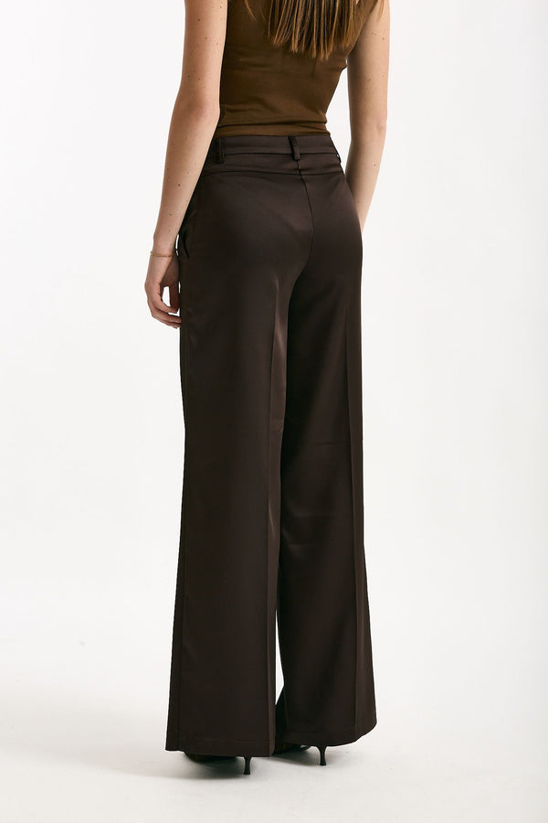 Pantalone palazzo Vita alta cioccolato donna ( p - s )