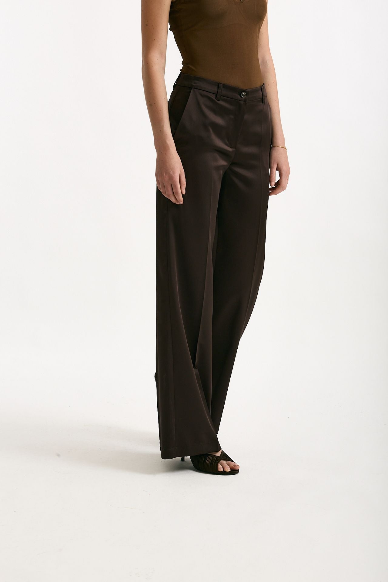 Pantalone palazzo Vita alta cioccolato donna ( p - s ) - 4