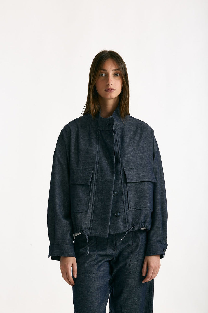 Giubbino in misto lino blu denim donna ( p - s ) - 2
