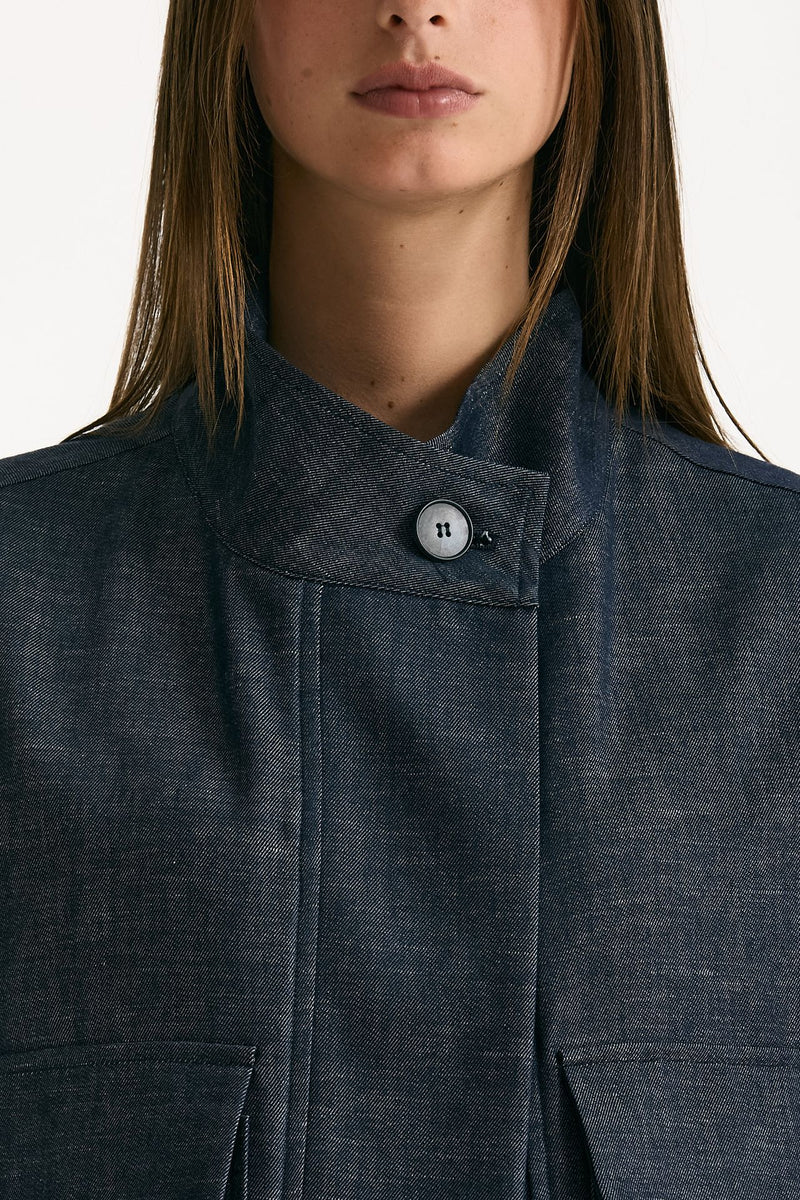 Giubbino in misto lino blu denim donna ( p - s ) - 6