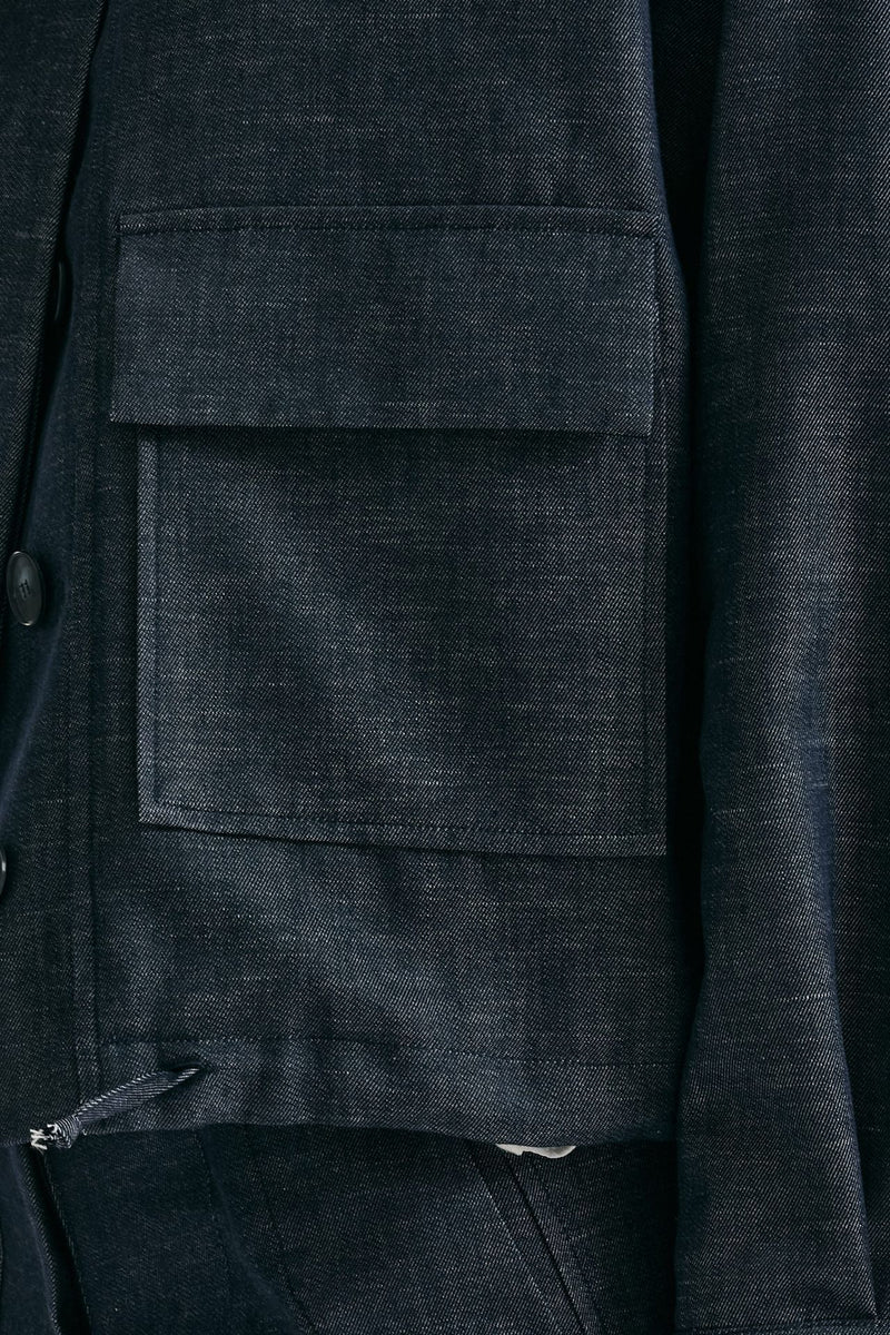 Giubbino in misto lino blu denim donna ( p - s ) - 7