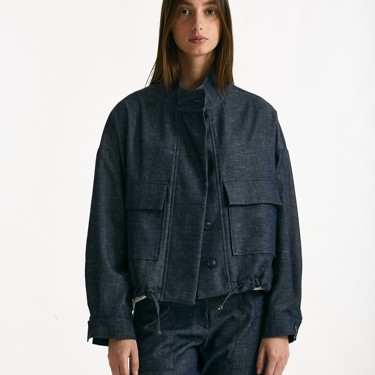 Giubbino in misto lino blu denim donna ( p - s ) - 8
