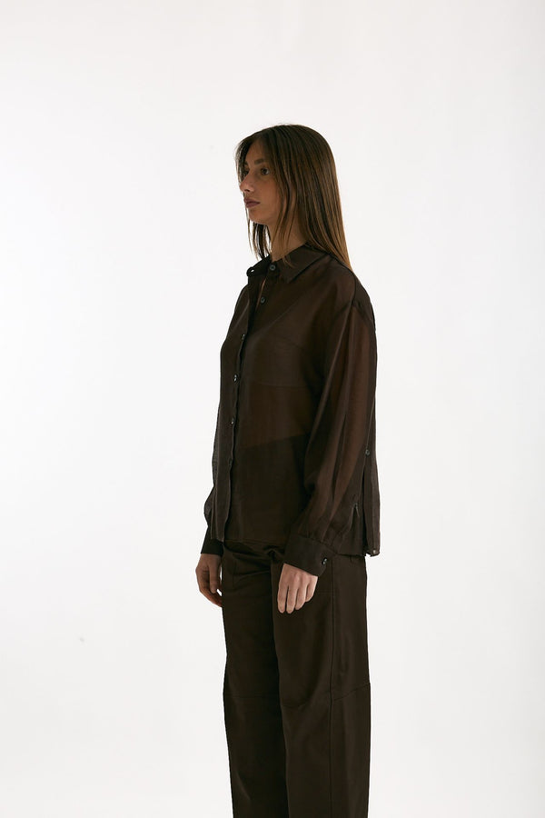 Camicia in mussola cioccolato donna ( p - s )