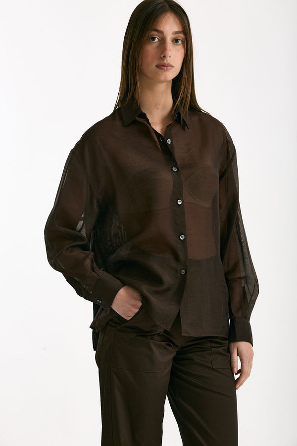 Camicia in mussola cioccolato donna ( p - s )