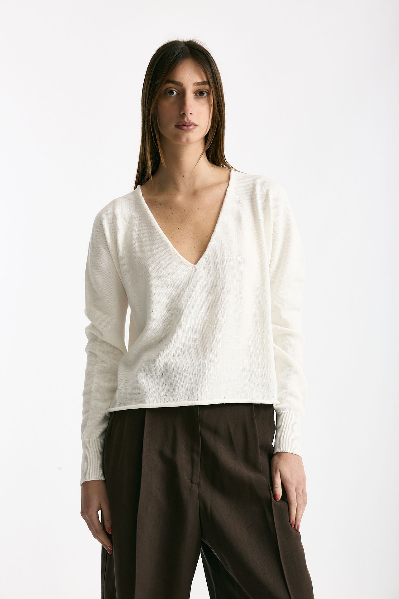 Maglia scollo a v in cotone bianco donna Scaglione - 4