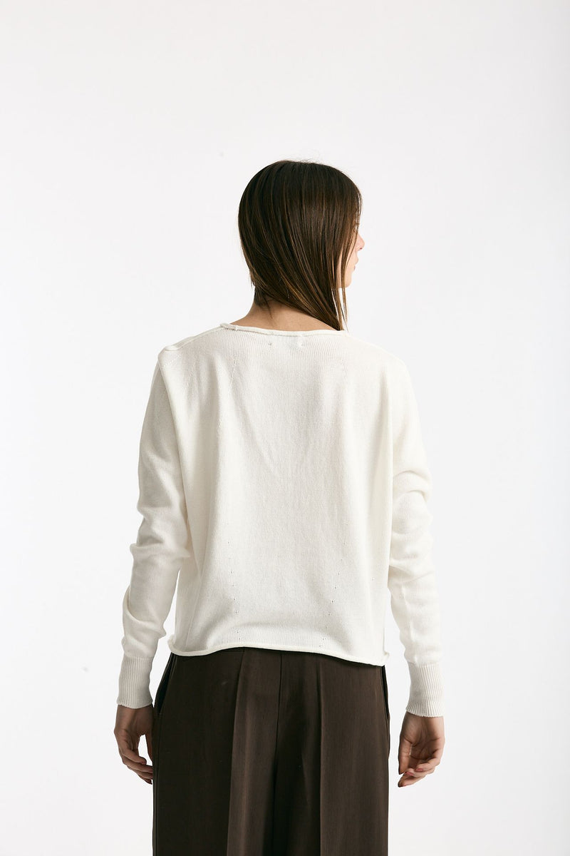 Maglia scollo a v in cotone bianco donna Scaglione - 3