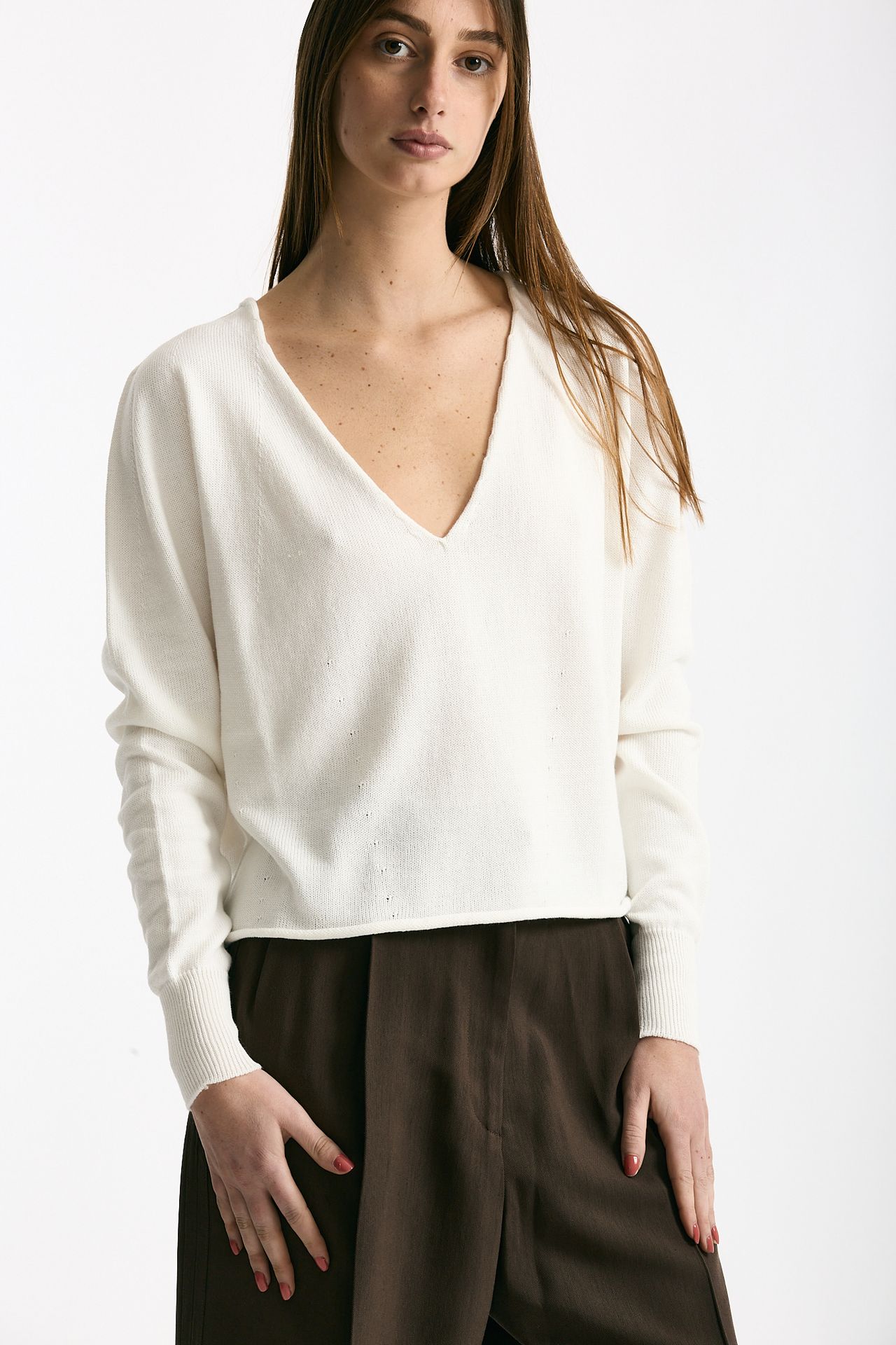 Maglia scollo a v in cotone bianco donna Scaglione - 1