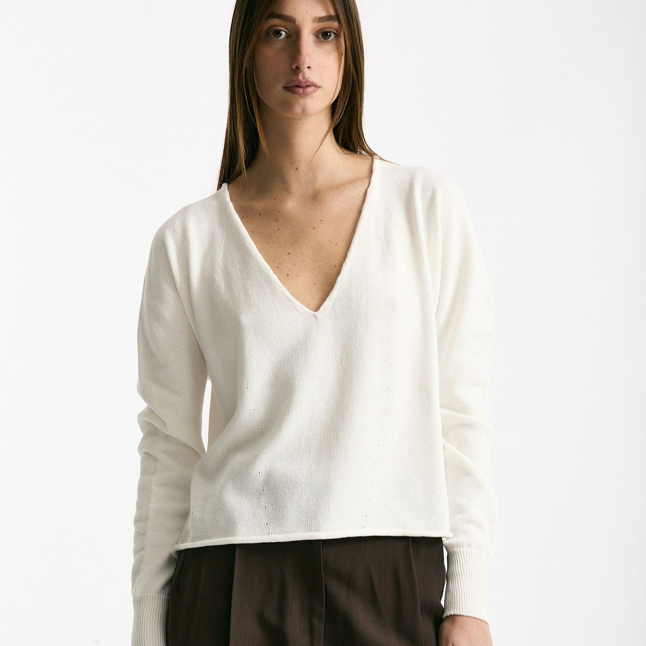 Maglia scollo a v in cotone bianco donna Scaglione - 6