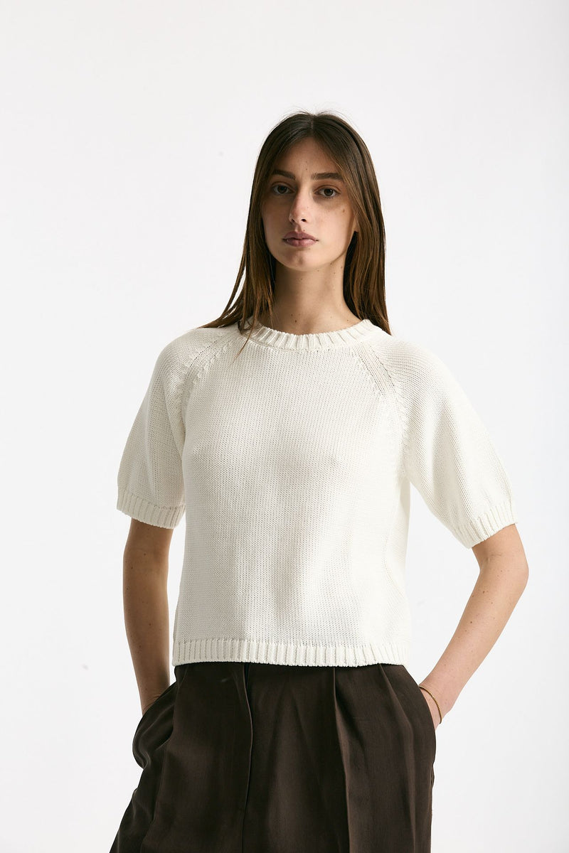 Maglia girocollo boxy bianco donna Scaglione - 6