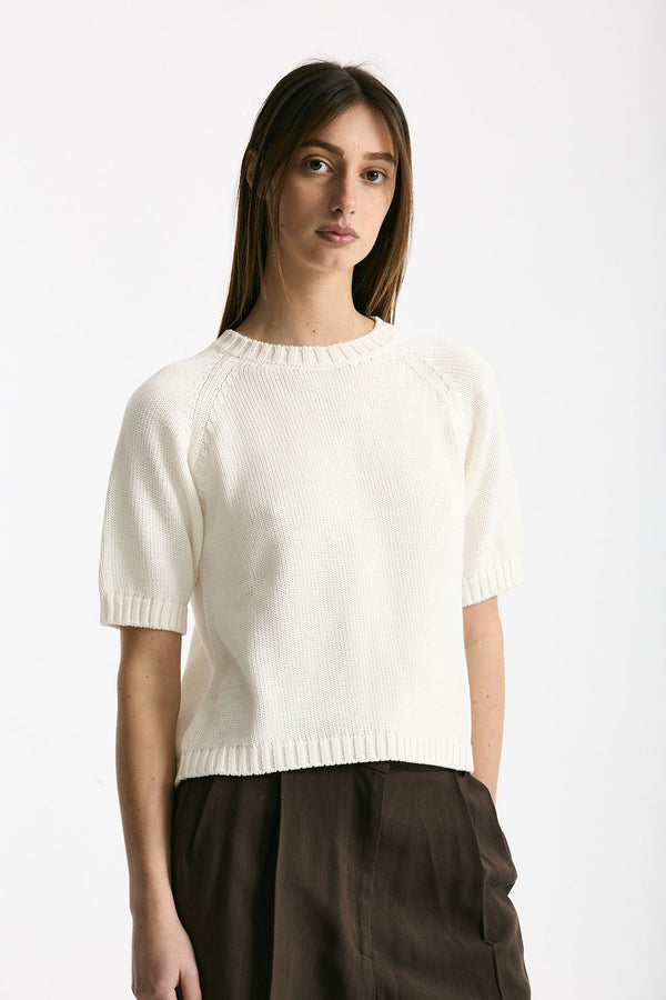 Maglia girocollo boxy bianco donna Scaglione