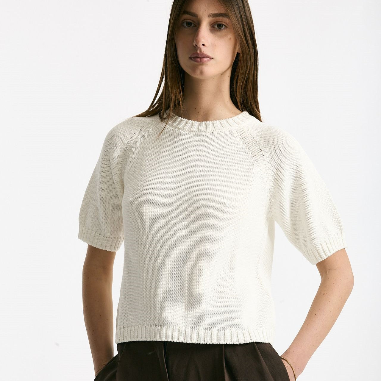 Maglia girocollo boxy bianco donna Scaglione - 5