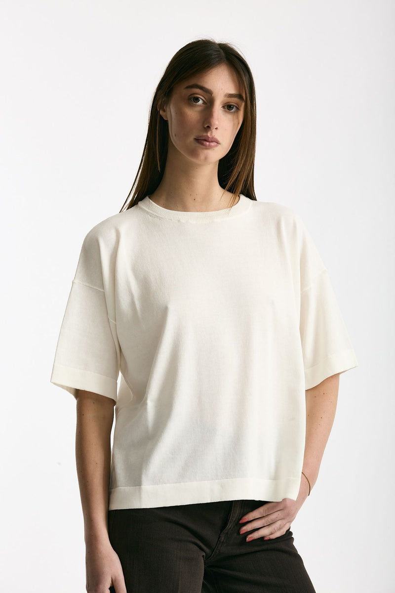 Maglia girocollo over bianco donna Scaglione - 4