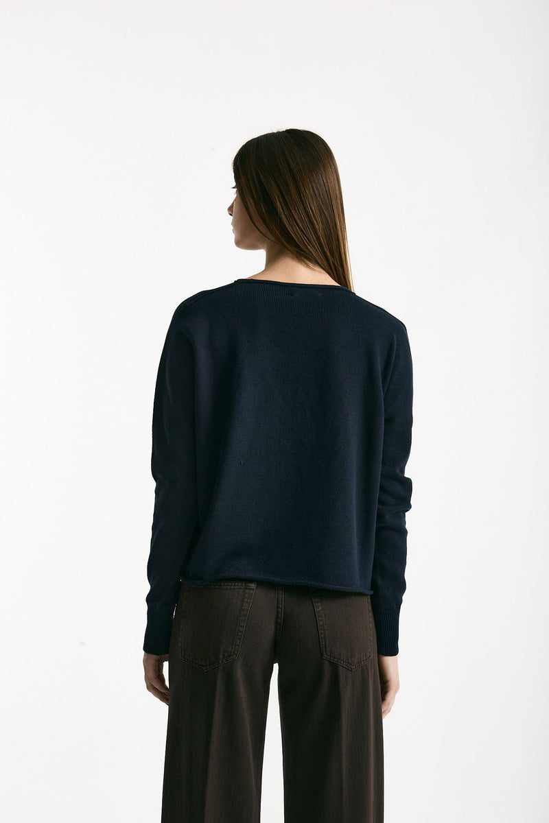 Maglia scollo a v in cotone blu donna Scaglione - 3