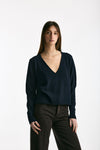 Maglia scollo a v in cotone blu donna Scaglione - 4