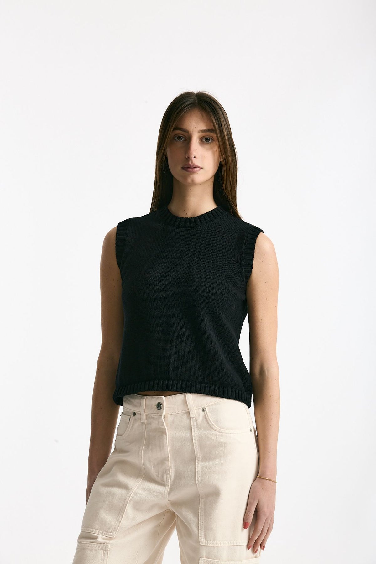 Gilet girocollo in maglia nero donna Scaglione - 2