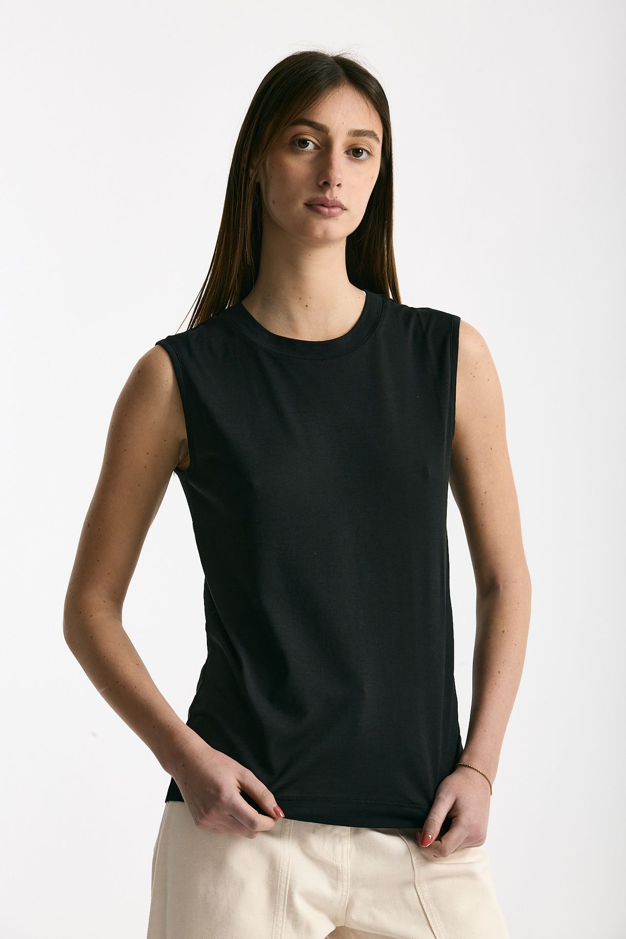 Canotta girocollo in super light cotton nero donna Scaglione - 3
