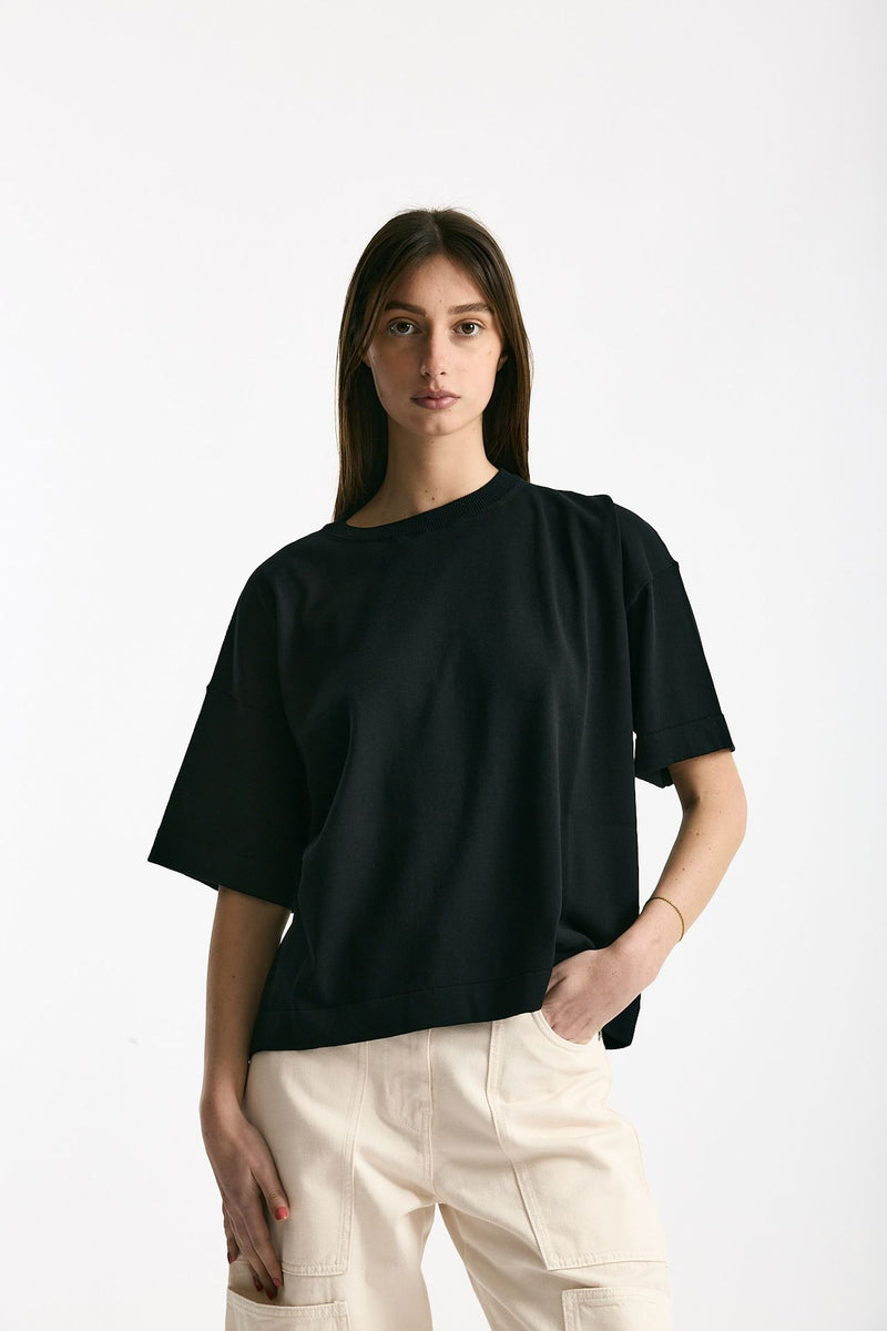 Maglia girocollo over nero donna Scaglione - 1
