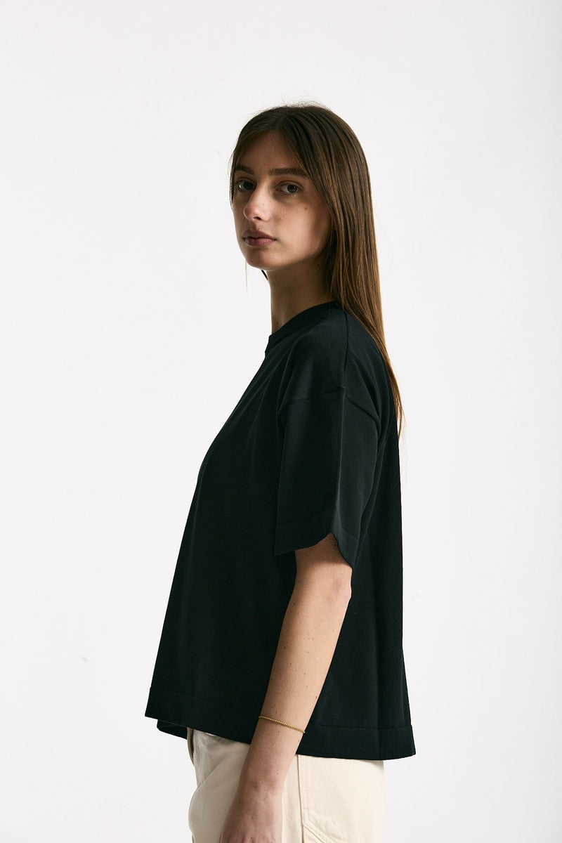 Maglia girocollo over nero donna Scaglione - 2