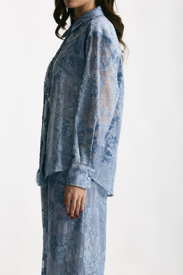 Camicia in pizzo azzurro donna Ermanno firenze