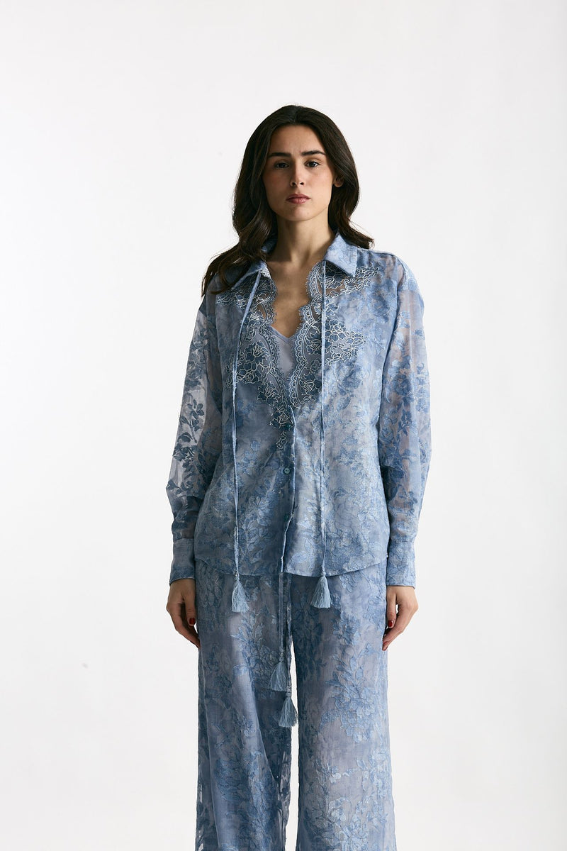 Camicia in pizzo azzurro donna Ermanno firenze - 2