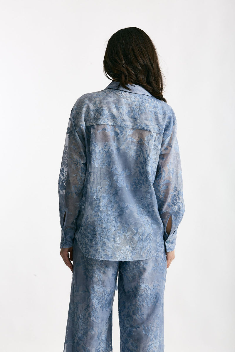 Camicia in pizzo azzurro donna Ermanno firenze - 3