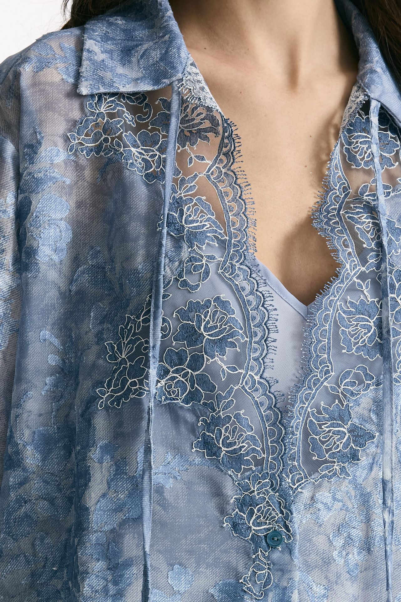 Camicia in pizzo azzurro donna Ermanno firenze - 5