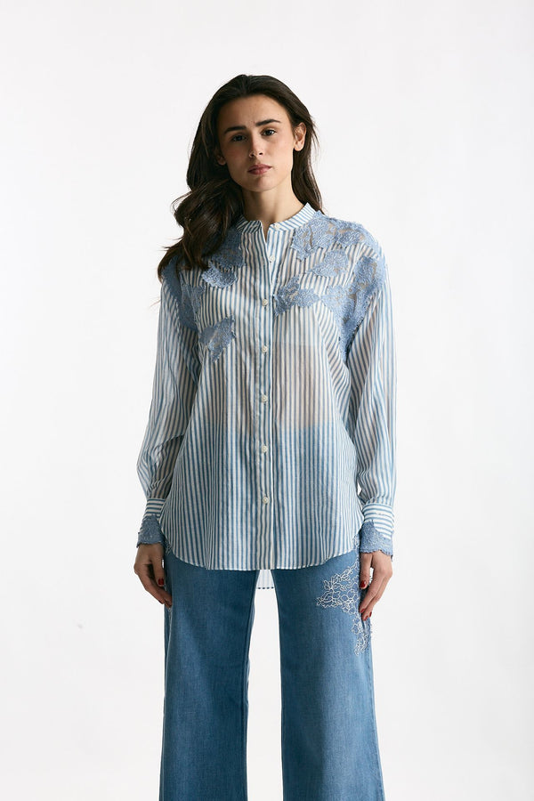Camicia con applicazioni in pizzo rigata donna Ermanno firenze