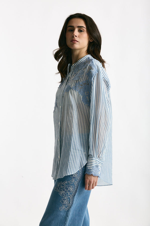 Camicia con applicazioni in pizzo rigata donna Ermanno firenze