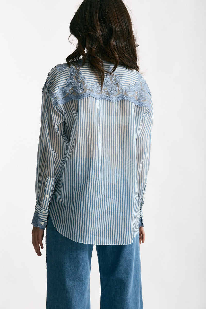 Camicia con applicazioni in pizzo rigata donna Ermanno firenze - 3