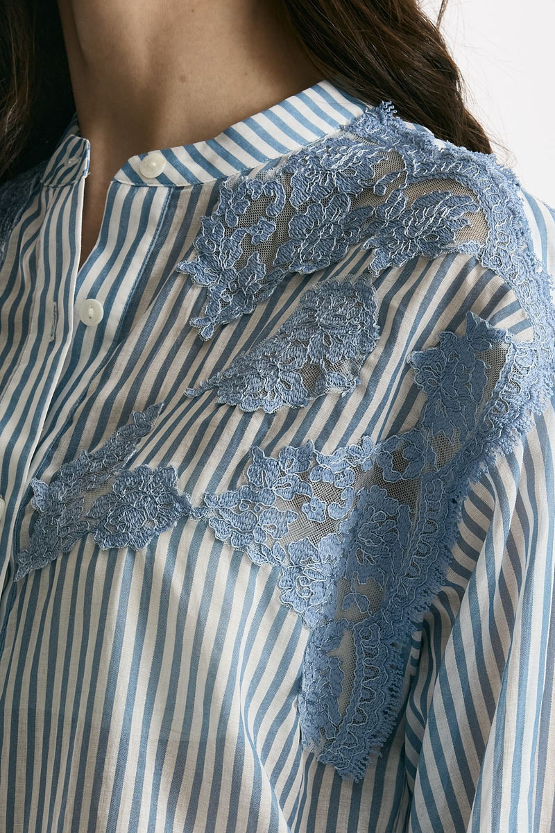 Camicia con applicazioni in pizzo rigata donna Ermanno firenze - 5