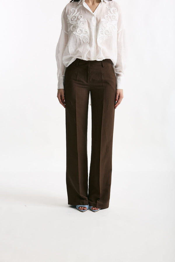 Pantalone in lino e viscosa marrone donna Ermanno firenze