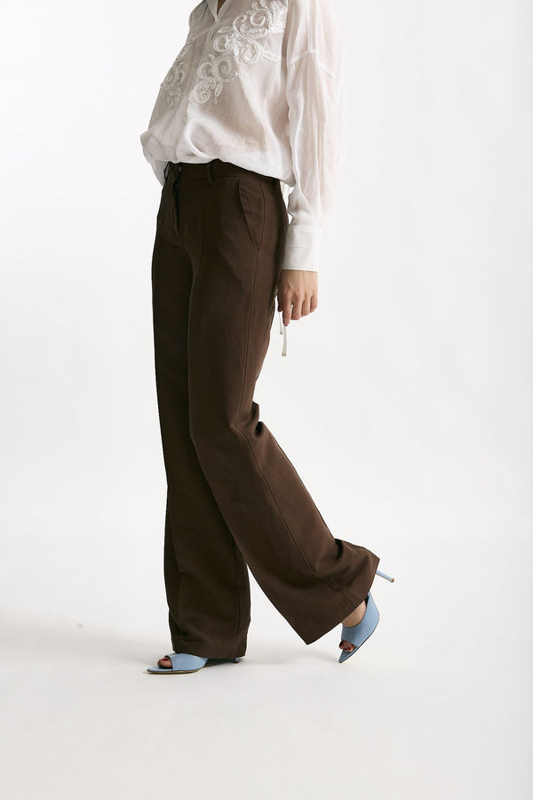 Pantalone in lino e viscosa marrone donna Ermanno firenze