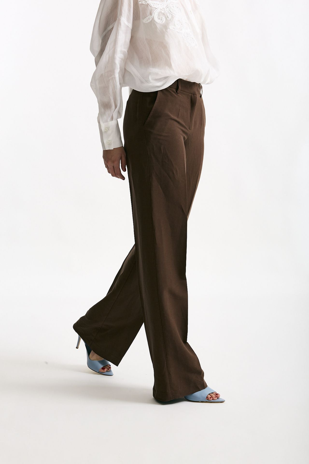 Pantalone in lino e viscosa marrone donna Ermanno firenze - 3