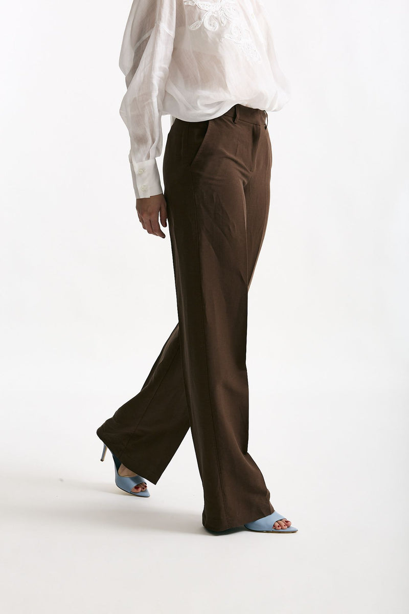 Pantalone in lino e viscosa marrone donna Ermanno firenze - 3