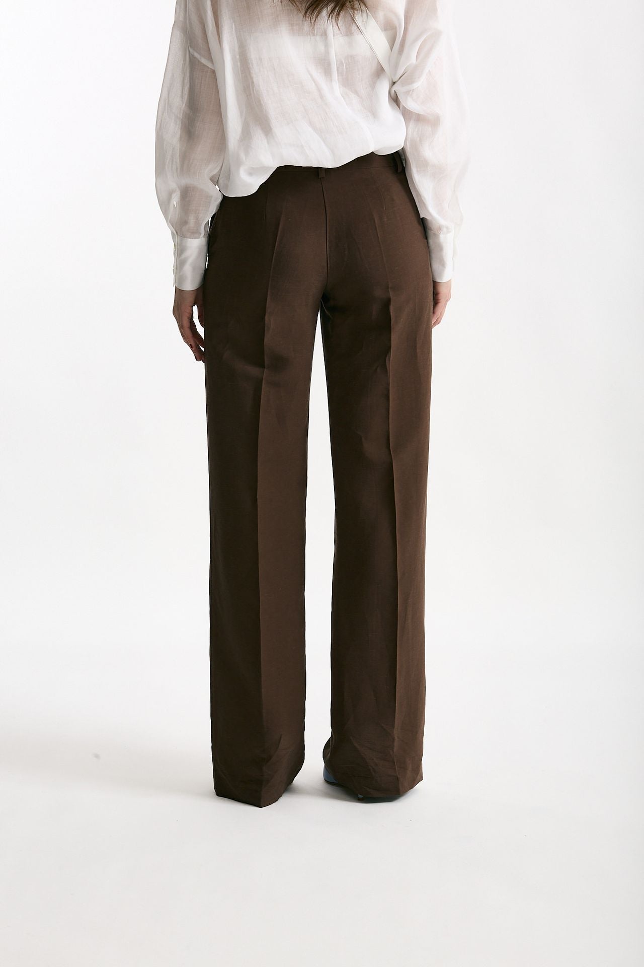Pantalone in lino e viscosa marrone donna Ermanno firenze - 4
