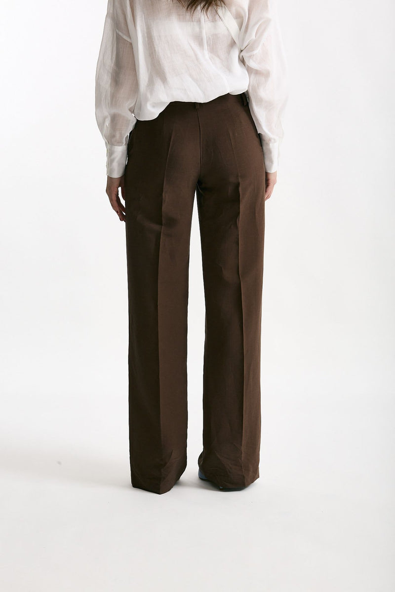 Pantalone in lino e viscosa marrone donna Ermanno firenze - 4