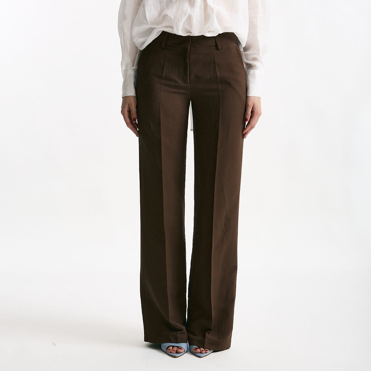 Pantalone in lino e viscosa marrone donna Ermanno firenze - 6