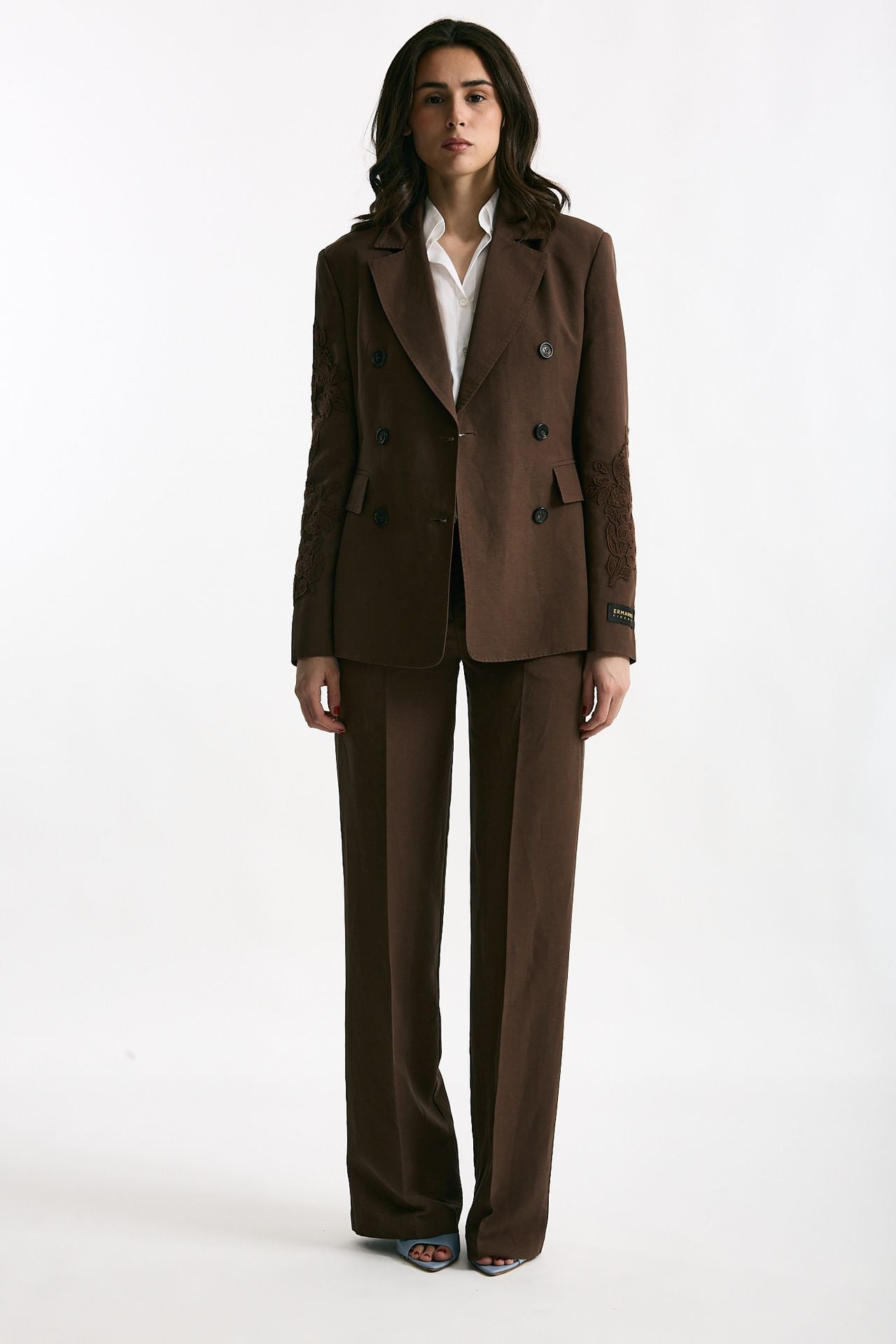 Giacca slim in lino e viscosa marrone donna Ermanno firenze - 1