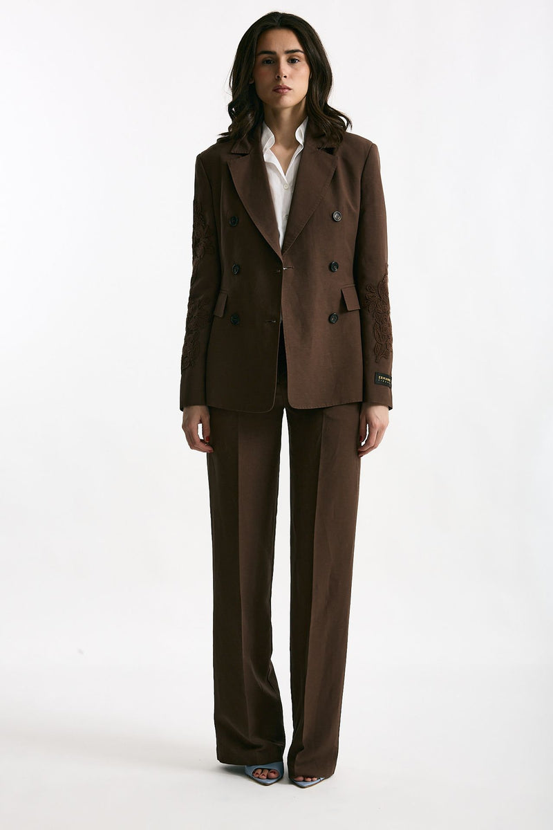 Giacca slim in lino e viscosa marrone donna Ermanno firenze - 1