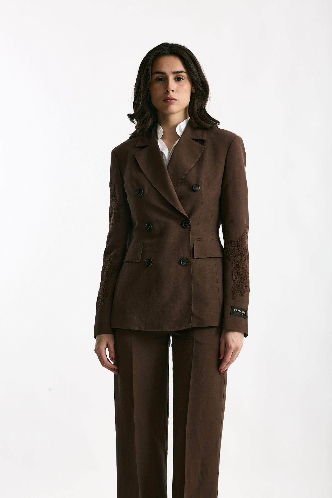 Giacca slim in lino e viscosa marrone donna Ermanno firenze - 2