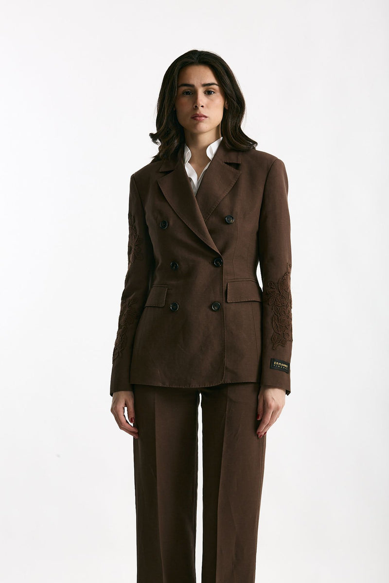 Giacca slim in lino e viscosa marrone donna Ermanno firenze - 2
