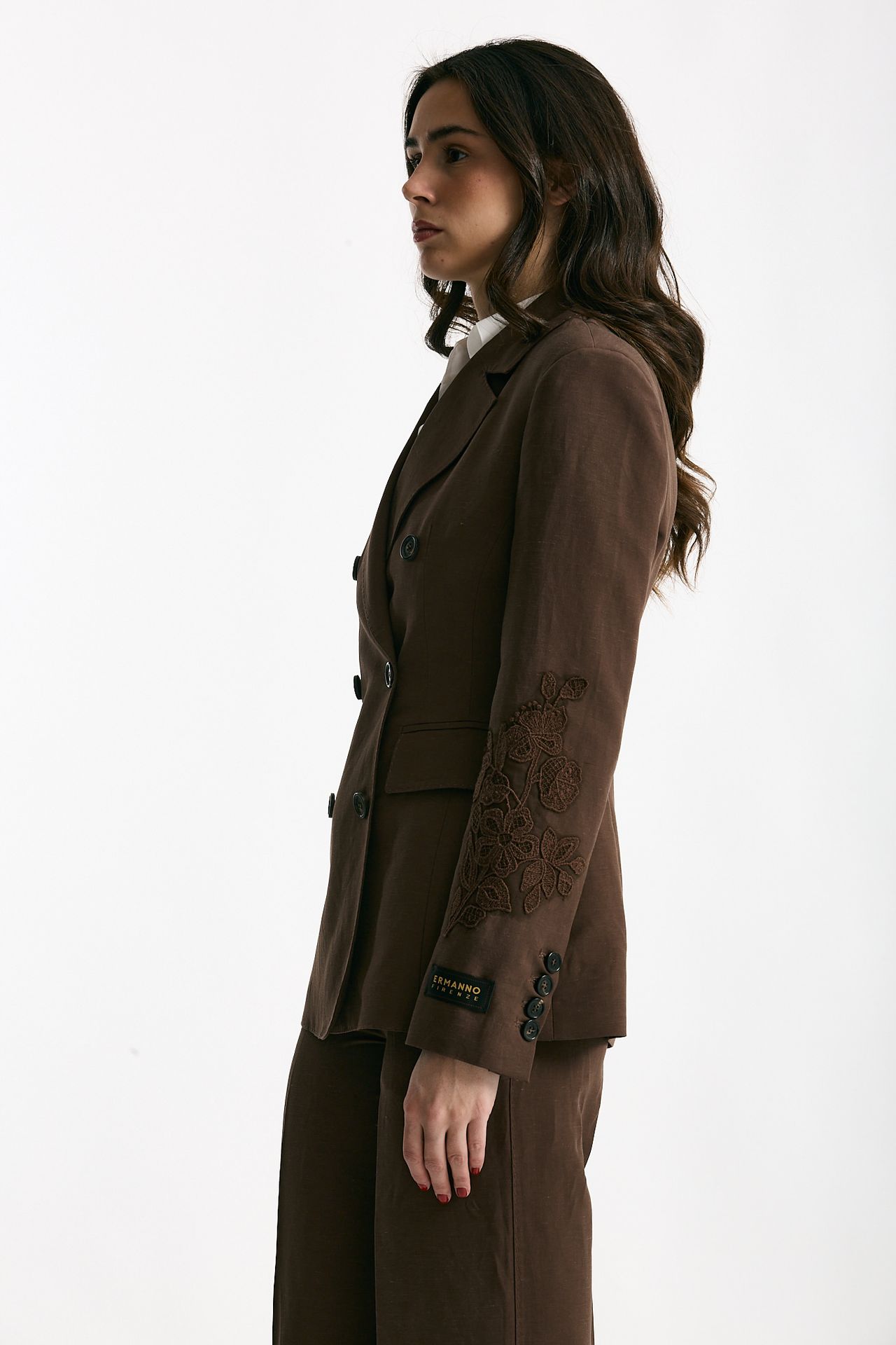 Giacca slim in lino e viscosa marrone donna Ermanno firenze - 3