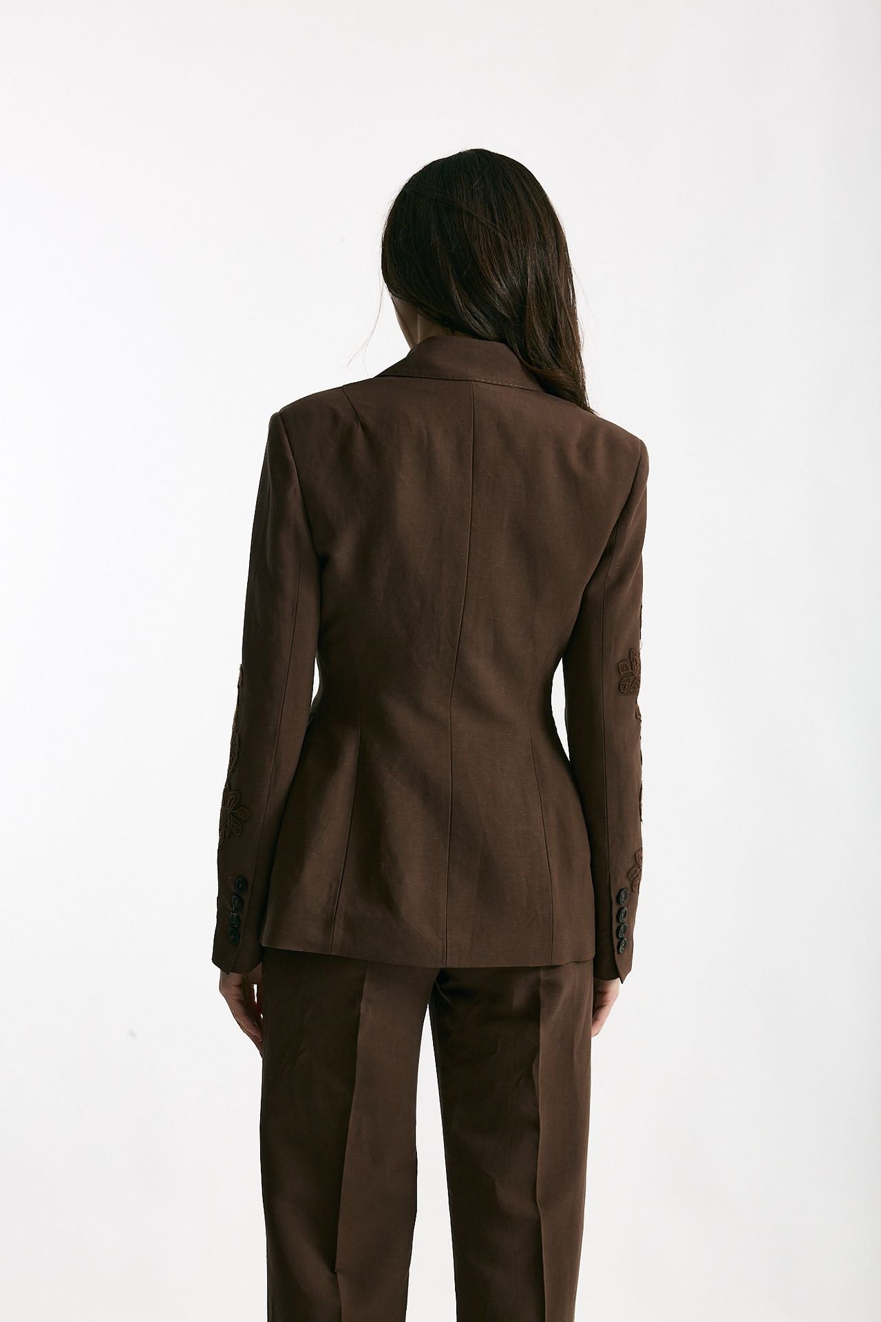 Giacca slim in lino e viscosa marrone donna Ermanno firenze - 4