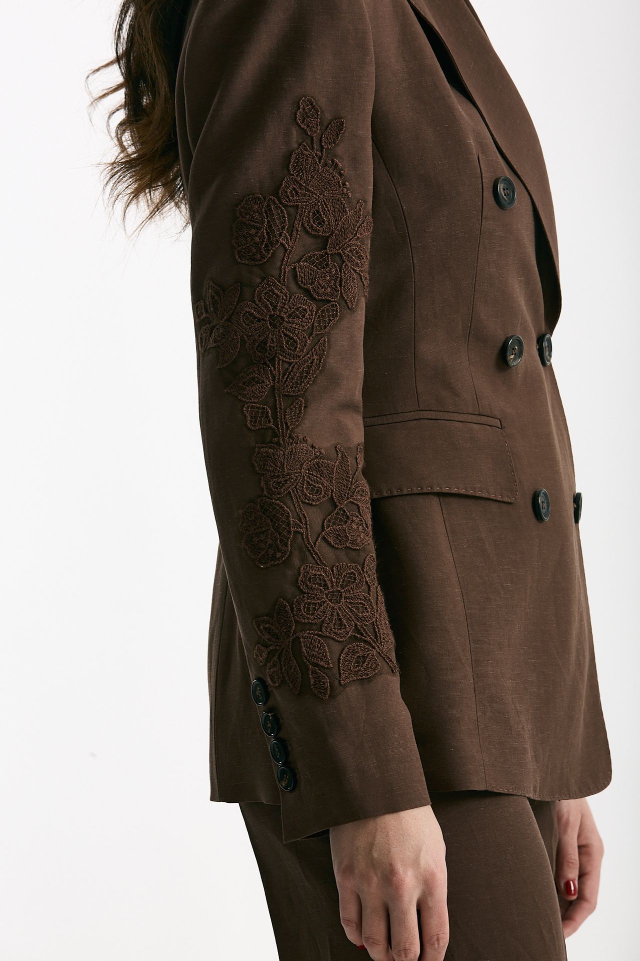 Giacca slim in lino e viscosa marrone donna Ermanno firenze - 8
